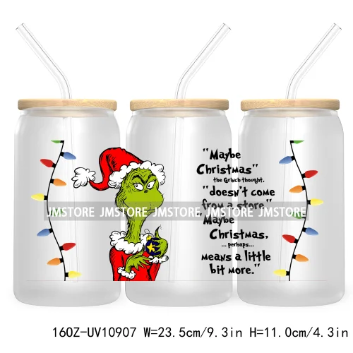 Retro Christmas Mean Guy UV DTF Cup Wrap For Libbey Glass Can Transfer Stickers Waterproof Custom Labels Merry Greenmas Xmas