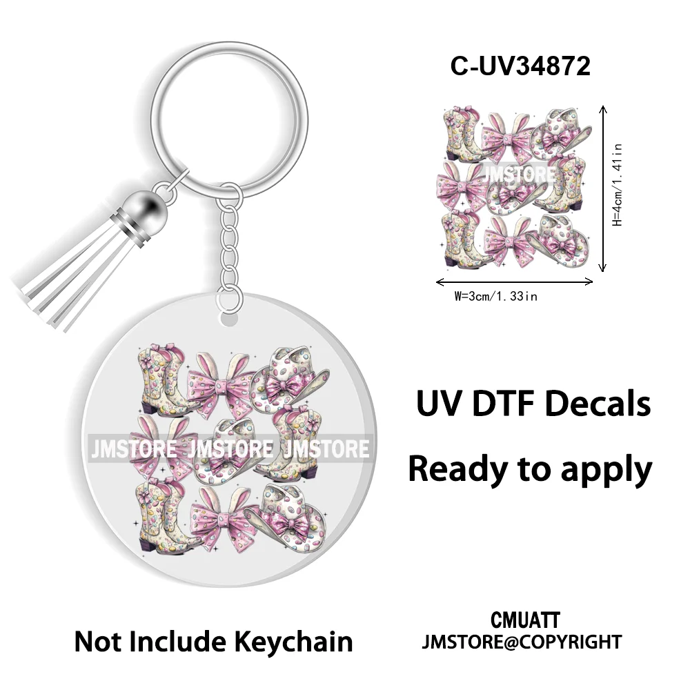 Christian Easter Eggs Bunny Mama Coquette Bow Good Quality WaterProof UV DTF Stickers For Round Circle Acrylic Keychain Keyring