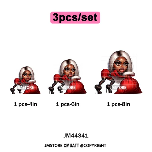 Cool African Melanin Girls Christmas Season Holiday Moody Iron on Washable DTF Heat Transfer Stickers Ready to Press for Hoodies