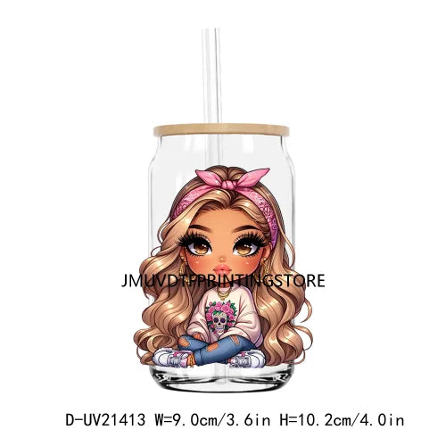 Chibi Cute Chicana Woman UV DTF Transfers Stickers Decals For Libbey Cold Cups Mugs Tumbler Waterproof DIY Logo Mexican Girls