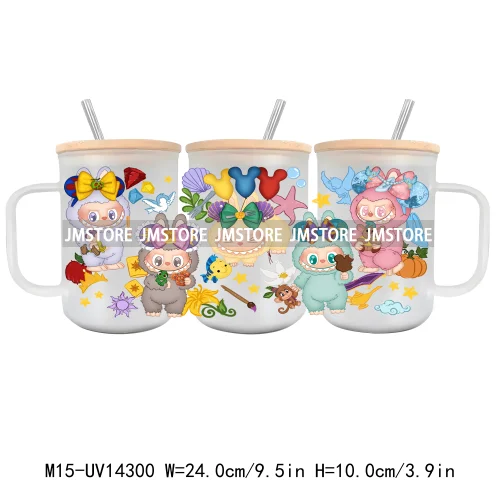 Cartoon Monsters Doll 15OZ Glass Mug UV DTF Cup Wrap Ready To Apply Waterproof High Quality Custom Prints For Mugs Cup Tumbler