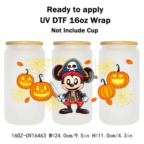 Cartoon Mouse Halloween Trick Or Treat UV DTF Stickers Ready To Transfer Cup Wrap Custom Prints For Libbey Can Glass Tumbler Mug