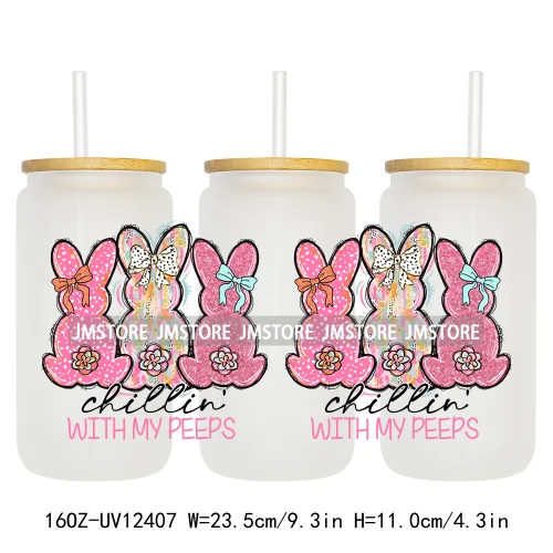 He Is Risen Christian Easter 16OZ UV Cup Wrap DTF Transfer Stickers For Libbey Glass Can Cups Tumbler Girly Happy Easter Bunny