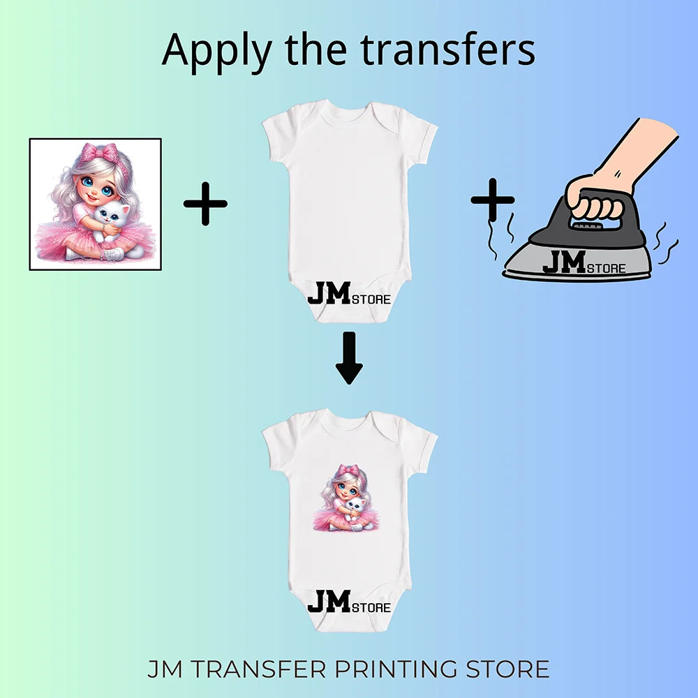 15cm 5.9in Cute Kid Flower Mermaid Iron On DTF Heat Transfer Sticker For Clothes Printed Thermal Applique Washable T-Shirt Decal