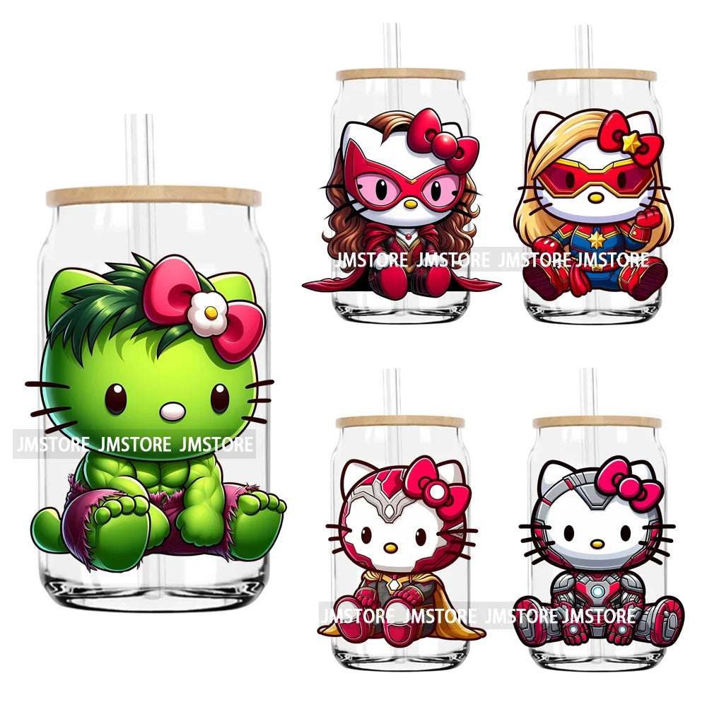 Super Cats Pink Cartoon Character Hero UV DTF Transfers Stickers Decals For Libbey Cold Cups Mugs Tumbler Waterproof DIY Craft