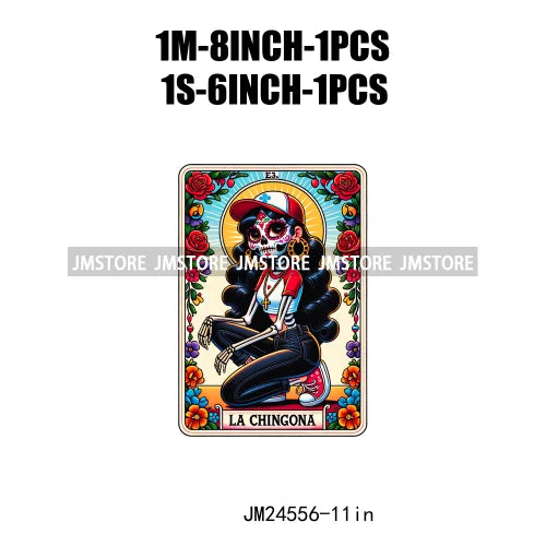 Funny Mexican Evil Eye Chismosa La Chigona Latina Skeleton Tarot Card Logos Iron On DTF Heat Press Transfer Stickers For Clothes