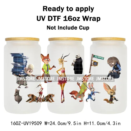 Mystery Animals City Police Rabbit And Fox Con Artist UV DTF Cup Wrap Ready To Apply Transfer Stickers For 16OZ Libbey Glass Can