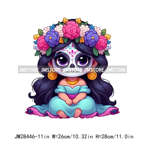 Diy Dia De Los Muertos Sugarskull Calavera Day Of The Dead Catrina Floral Princess Iron On DTF Transfers Stickers For T-shirts