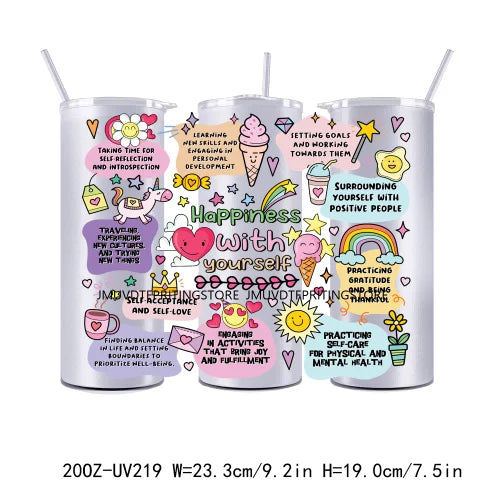 Self Love Motivational Quotes 20OZ UV DTF Tumbler Straight Wrap Transfers Stickers Custom Labels DIY Durable Waterproof Logo
