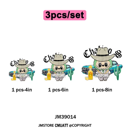 New Cartoon Doll Character With Mexican Food Iron on DTF Washable Heat Transfers Stickers Ready to Press for Textile Bags