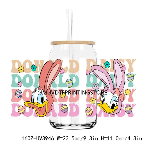 Cute Easter Bunny Cartoon UV DTF Sticker For 16OZ Libbey Glass Cup Can Wrap Transfer Sticker Custom Label DIY Logo Spring Flower