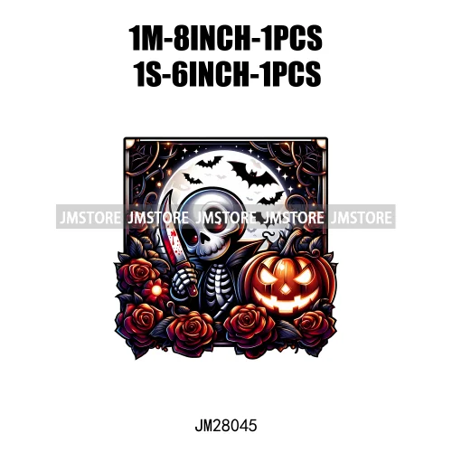 Cute Animals Skull Red Rose Pumpkin Halloween Spooky Vibes Design Logo Iron On DTF Transfer Stickers Ready To Press For Clothing