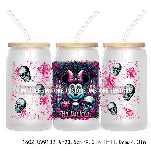 Cartoon Halloween Witch Skull Pumpkins UV DTF Sticker For 16OZ Libbey Glass Cup Can Wrap Transfer Stickers Custom Label DIY Logo