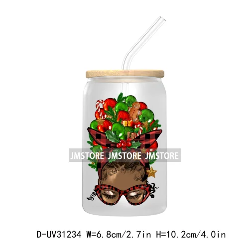 Afro Woman Nails Hip Pop Santa UV DTF Transfer Stickers Decals For Libbey Cold Cups Mugs Tumbler Just A Girl Who Loves Christmas