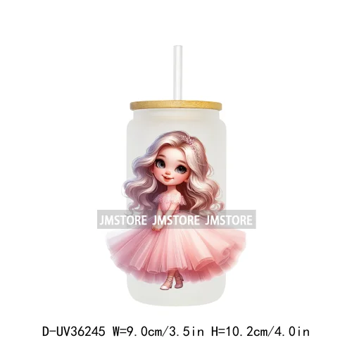 Cute Pink Princess Coquette Bow UV DTF Transfer Stickers Decals Ready To Apply Waterproof For 16OZ Libbey Glass Can Cups Tumbler