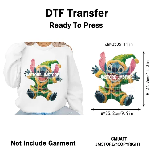 Cute Cartoon Characters Merry Christmas Holiday Gifts Xmas Iron on Washable DTF Heat Transfer Sticker Ready to Press for Clothes