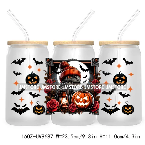 Halloween Spooky Bat Cartoon Character 16OZ UV DTF Cup Wrap Transfer Stickers Custom Labels Waterproof Logo For Libbey Glass Can