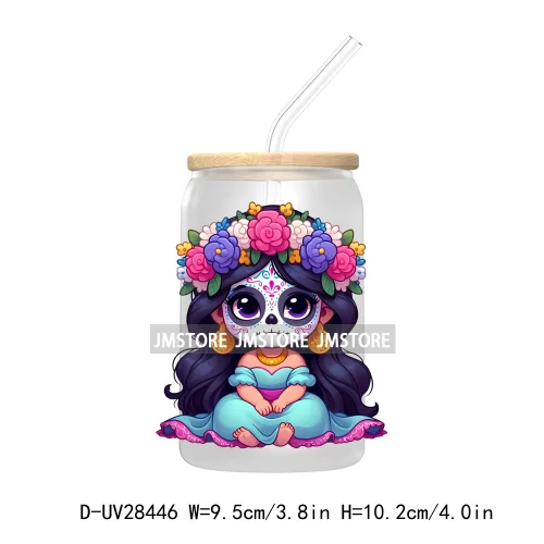 Cute Latina Cartoon Princess Baby Girl UV DTF Transfer Stickers Decals For Libbey Cold Cups Mug Tumbler Labels Sugar Skull Woman