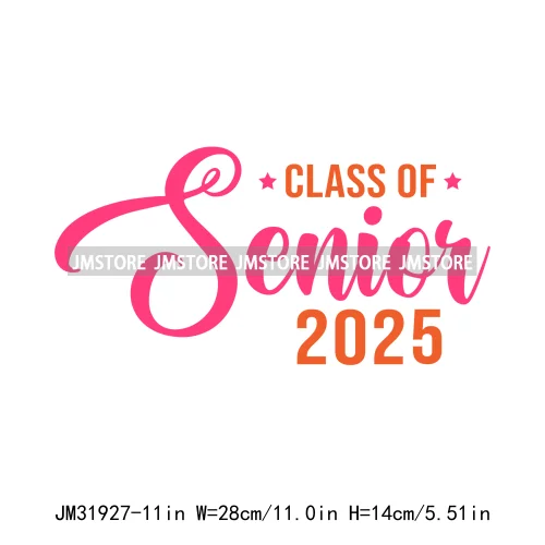 New High School Pink Senior 2025 Grad Squad 2k25 Senior Year Coquette Iron On DTF Transfers Stickers Ready To Press For Hoodies