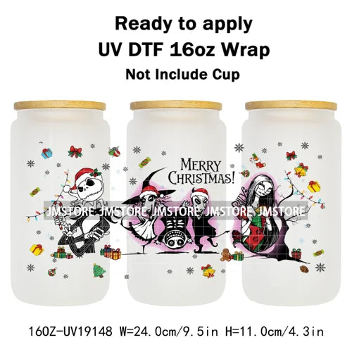 Horror Christmas Nightmare Character UV DTF Wrap Transfer Sticker Selfadhesive Waterproof High Quality For 16OZ Libbey Glass Can