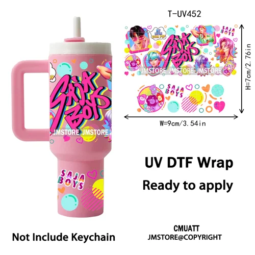 Demon Hunter Inspired Movie Kpop UV DTF Mini Tumbler Keychain Wraps Ready To Apply Transfer Stickers Prints Waterproof Decals