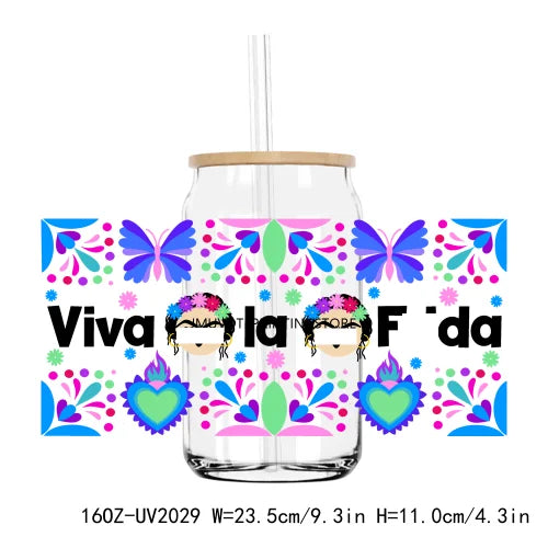 Cute Latina Cafecito Girl 16OZ UV DTF Cup Wrap Transfers Stickers Custom Labels DIY Durable Waterproof Logo For Libbey Glass Can