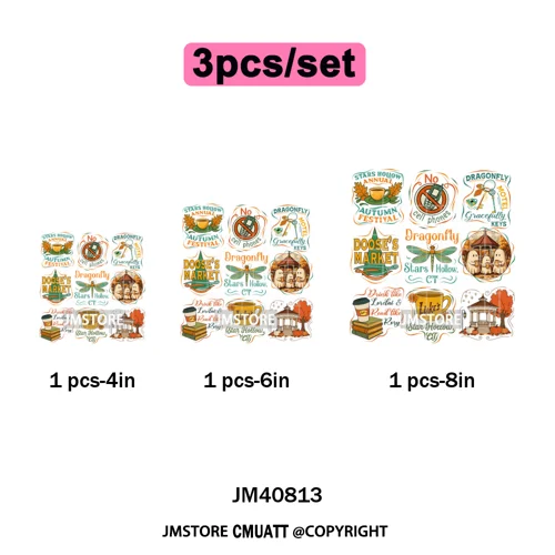 Autumn Festival Fall Season Stars Movie Girls Town Book Lover Iron on Washable DTF Transfers Stickers Ready to Press for Hoodies