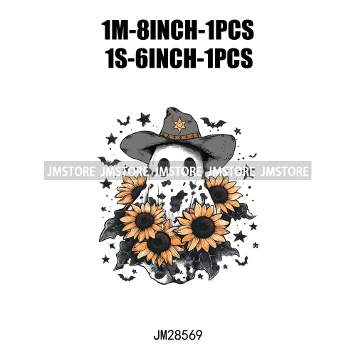 Howdy Pumpkin Ghost Western Fall Vibes Turquoise Coquette Bow Autumn Iron On DTF Transfer Sticker Ready To Press For T-shirts