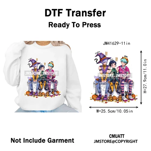 Happy Hunting Halloween Kpop Pumpkin Witch Boys Girl Dinner Iron on DTF Washable Transfers Stickers Ready to Press for T-shirts