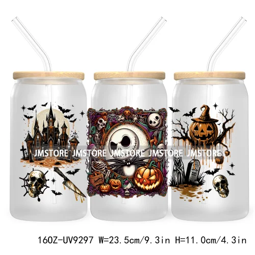 Scary Movies Halloween 16OZ UV DTF Cup Wrap Transfer Stickers Custom Labels Waterproof Logo For Libbey Glass Can Spooky Season