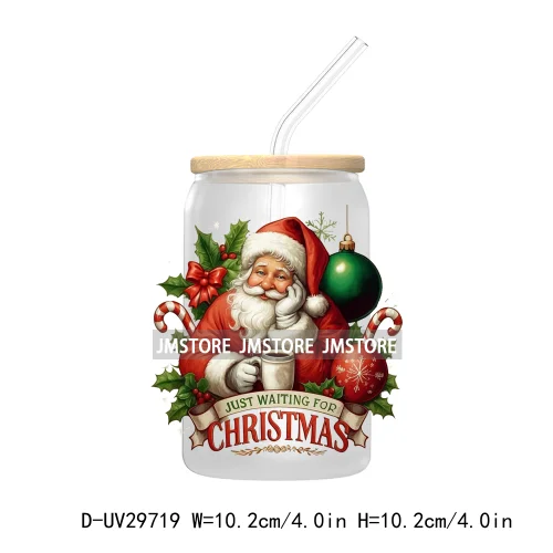 Tis the Season Santa Claus UV DTF Transfer Stickers Decals For Libbey Cold Cups Mugs Tumbler Waterproof Merry Christmas Vibes