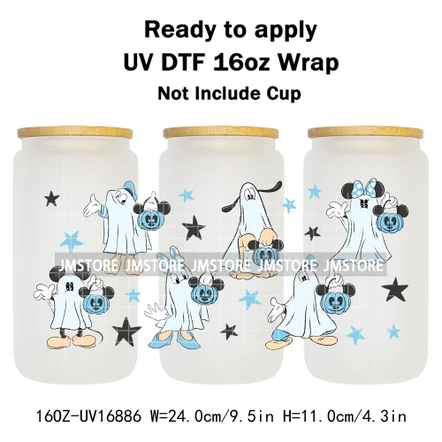 Cartoon Horror Halloween Nightmare UV DTF Wraps Transfer Sticker Selfadhesive Waterproof High Quality For 16OZ Libbey Glass Can
