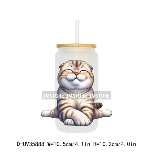 Cute Chubby Yoga Cats Animals UV DTF Transfer Stickers Decals Ready To Apply Waterproof For 16OZ Libbey Glass Can Cups Tumbler