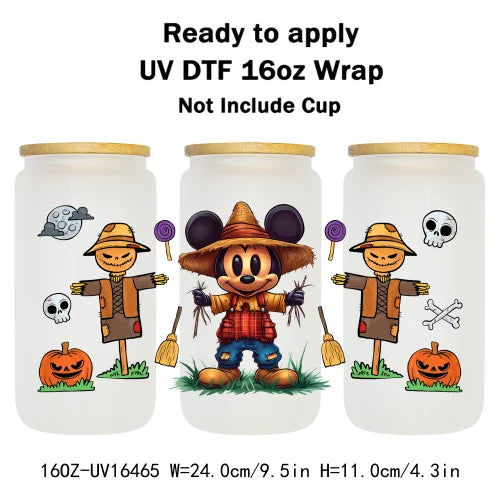 Cartoon Mouse Halloween Trick Or Treat UV DTF Stickers Ready To Transfer Cup Wrap Custom Prints For Libbey Can Glass Tumbler Mug