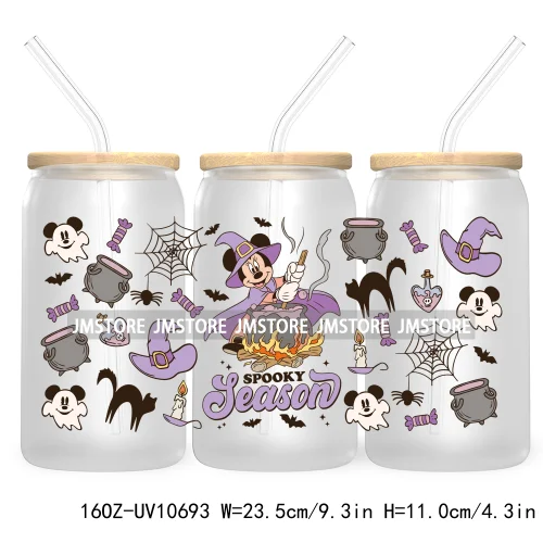 Fall Pumpkin Halloween Season 16OZ UV Cup Wrap DTF Transfer Stickers For Libbey Glass Can Cups Tumbler Cute Cartoon Mouse Ghost