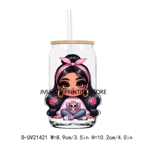 Chibi Cute Chicana Woman UV DTF Transfers Stickers Decals For Libbey Cold Cups Mugs Tumbler Waterproof DIY Logo Mexican Girls