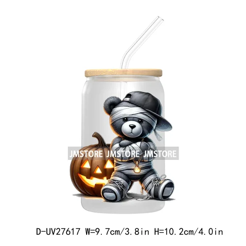 Spooky Halloween Horror Bear UV DTF Transfer Stickers Decals For Libbey Cold Cups Mugs Tumbler Waterproof Labels Scary Pumpkin