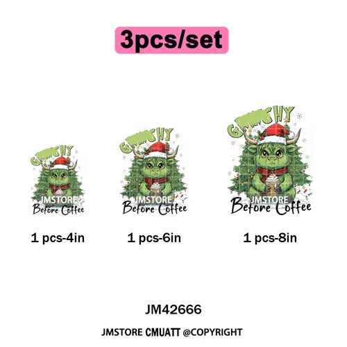 Cute Cartoon Character Coffee Cup Coquette Candy Merry Christmas Iron on DTF Heat Transfers Stickers Ready to Press for Hoodies