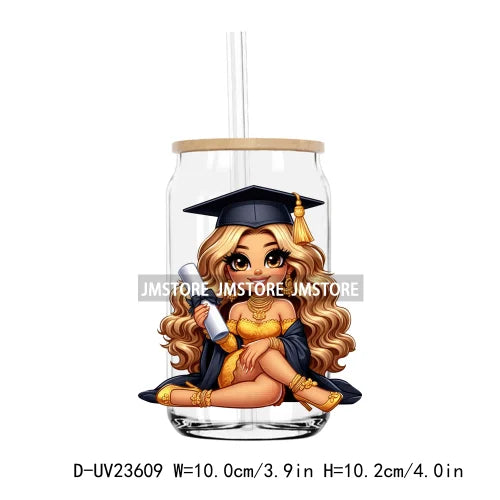 Chicano Graduation Chibi Education UV DTF Transfers Stickers Decals For Libbey Cold Cups Mugs Tumbler Waterproof DIY Craft Logo