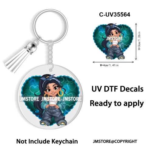 Cartoon Princess In My Villains Era UV DTF Decal Round Keychain Ready To Apply WaterProof Transfer Stickers For Circle Keychain