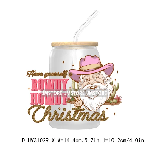 Retro Western Christmas Cowgirl Howdy Santa UV Sticker Decals For Libbey Cold Cups Mugs Tumbler Transfer Stickers Xmas Season