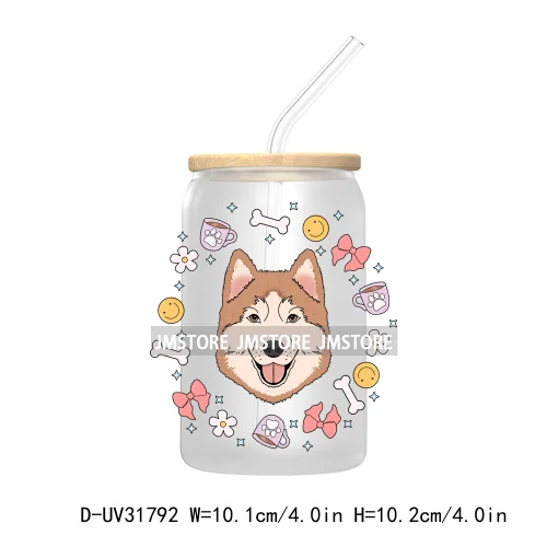 Coquette Bow Pet Lover Dog Bone Flowers UV DTF Transfer Stickers Decals For Libbey Cold Cup Mugs Tumbler Waterproof Custom Craft