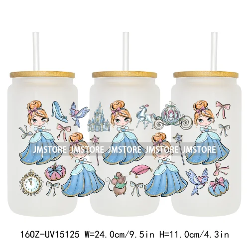 Coquette Bow Girly Princess Pumpkin Carriage UV DTF Stickers Ready to Transfer Cup Wrap Custom Labels For Libbey Can Glass Mugs