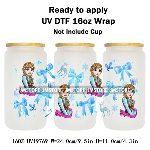 Coquette Princess Christmas Gifts 16OZ UV DTF Cup Wraps Ready To Apply Waterproof Transfer Stickers For Libbey Glass Can Cartoon