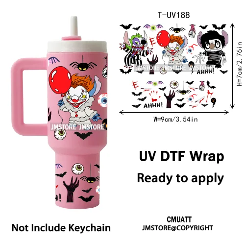 Spooky Cartoon Characters Valentines Horror UV DTF Wraps Ready To Apply Transfer Stickers Waterproof For Mini Tumbler Keychain
