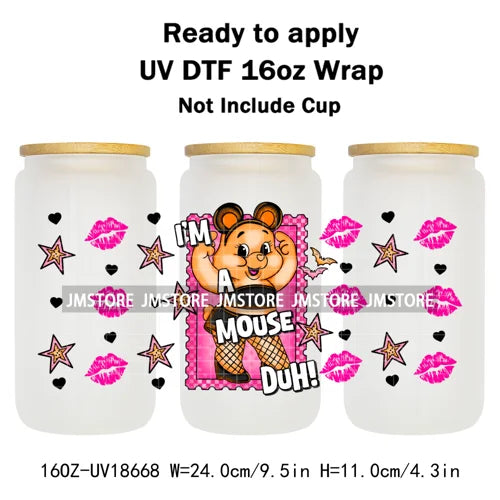 Trendy Girls Coffee Cartoon Bears 16OZ UV DTF Cup Wraps Ready To Apply Waterproof Transfer Stickers For Libbey Glass Can Tumbler