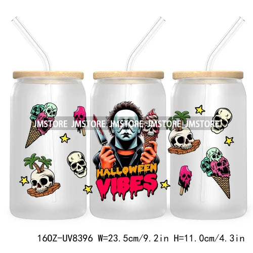 Killer Summer Vibes UV DTF Sticker For 16OZ Libbey Glass Cup Can Wrap Transfer Stickers Custom Labels DIY Logo Horror Halloween