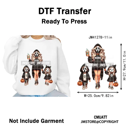 Spooky Halloween Scary Ghost Pumpkin Mama Kids Family Love Iron on Washable DTF Transfers Stickers Ready to Press for Textile