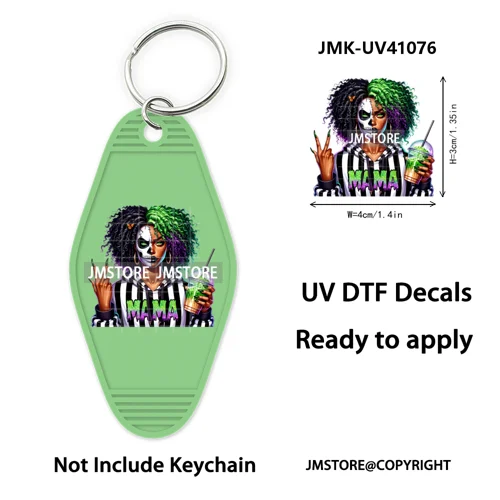 Black Horror Mama Skull Skeleton Ghosts UV DTF Motel Keychain Wraps Ready To Apply Waterproof High Quality Hotel Keychain Decals