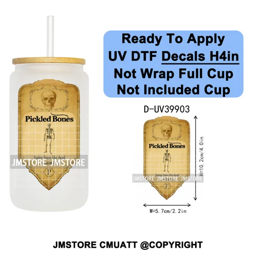 Spooky Halloween Witch Brew Bottle Label Set UV DTF Transfer Stickers Decals Ready To Apply Waterproof For 16OZ Libbey Glass Can